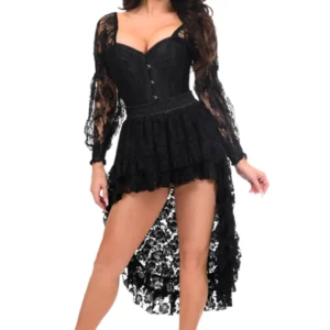 Top Drawer 2 PC Black Lace Steel Boned Corset & Lace Skirt Set