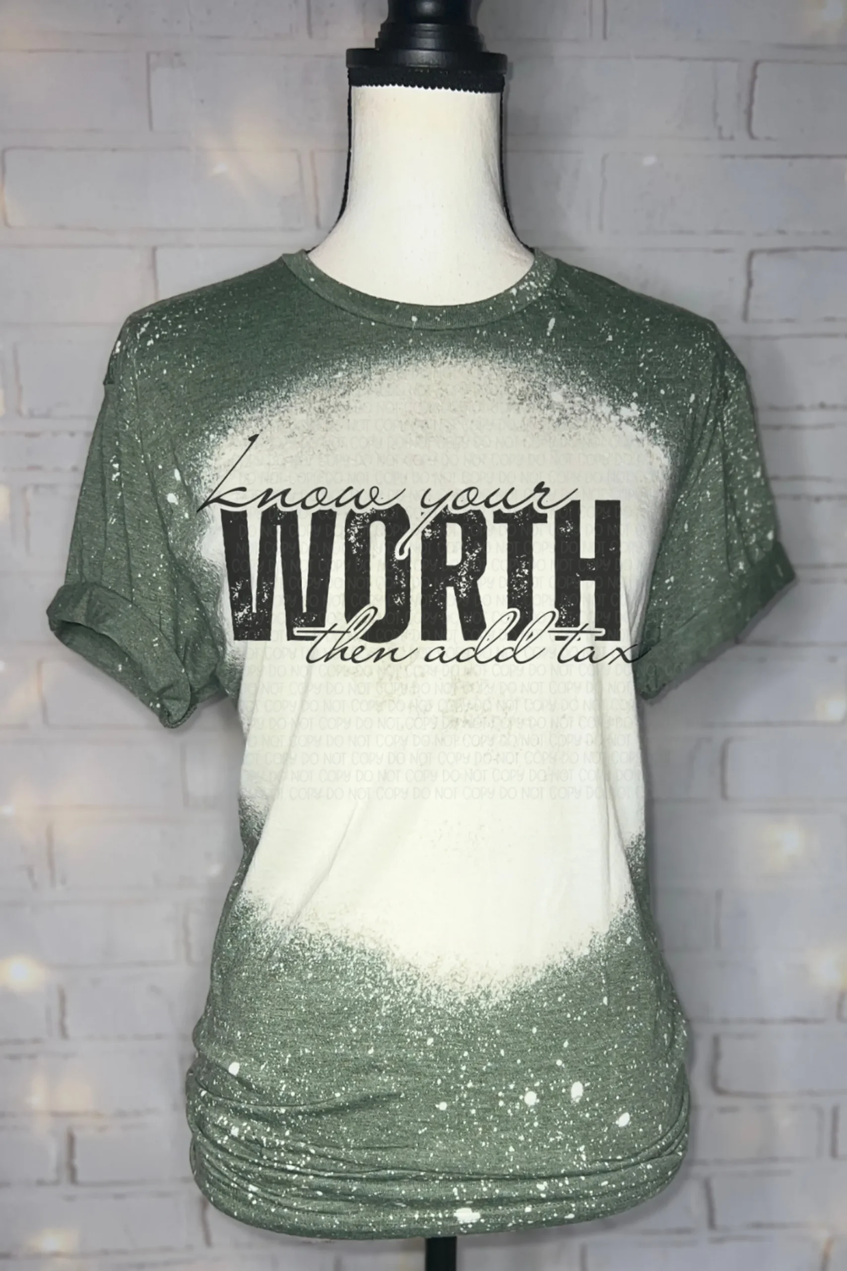 Know Your Worth Then Add Tax Bleached Graphic Tee - Image 5
