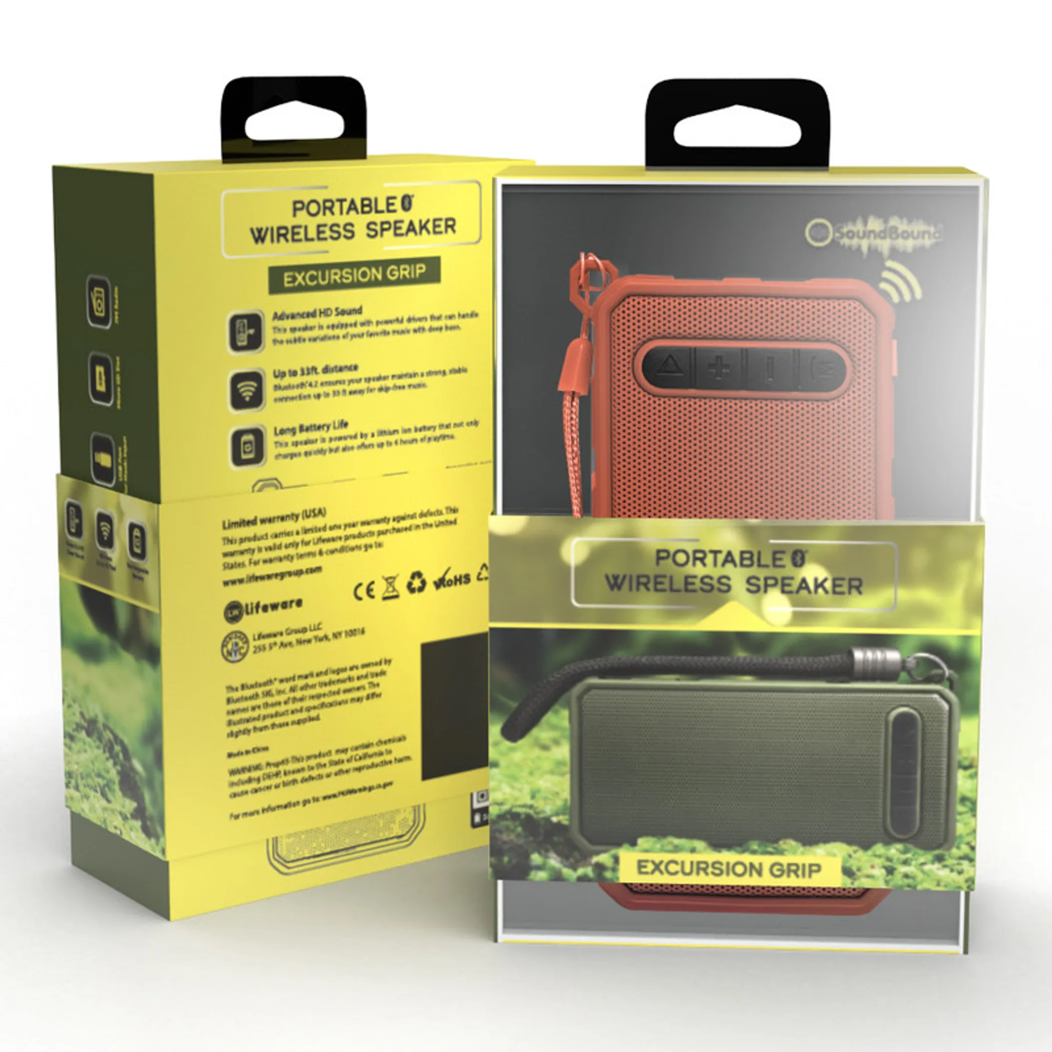 Excursion Grip Rugged Grill Rectangular Bluetooth Speaker Coral - Image 2