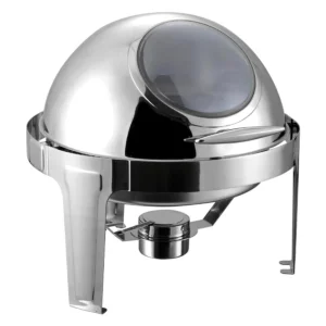 L Round Chafing Stainless Steel Food Warmer with Glass Roll Top