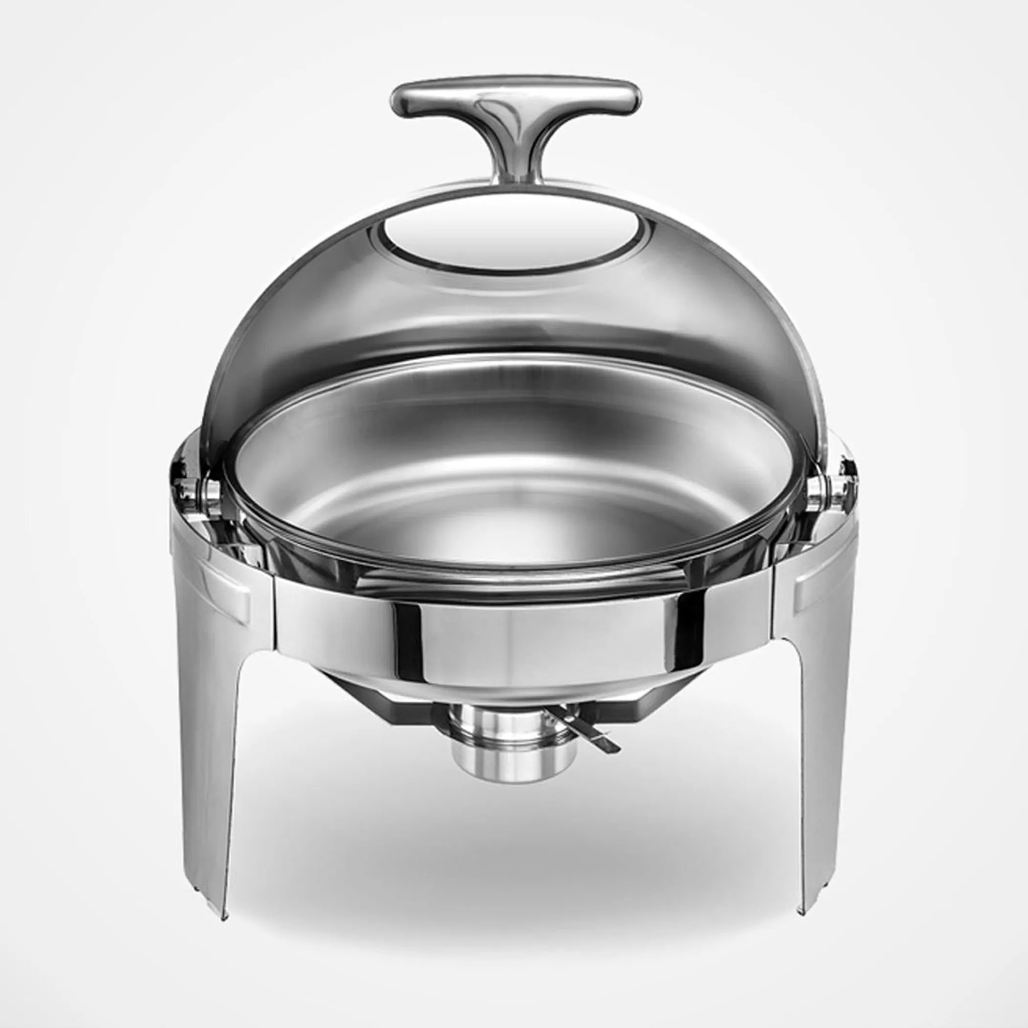 L Round Chafing Stainless Steel Food Warmer with Glass Roll Top - Image 2