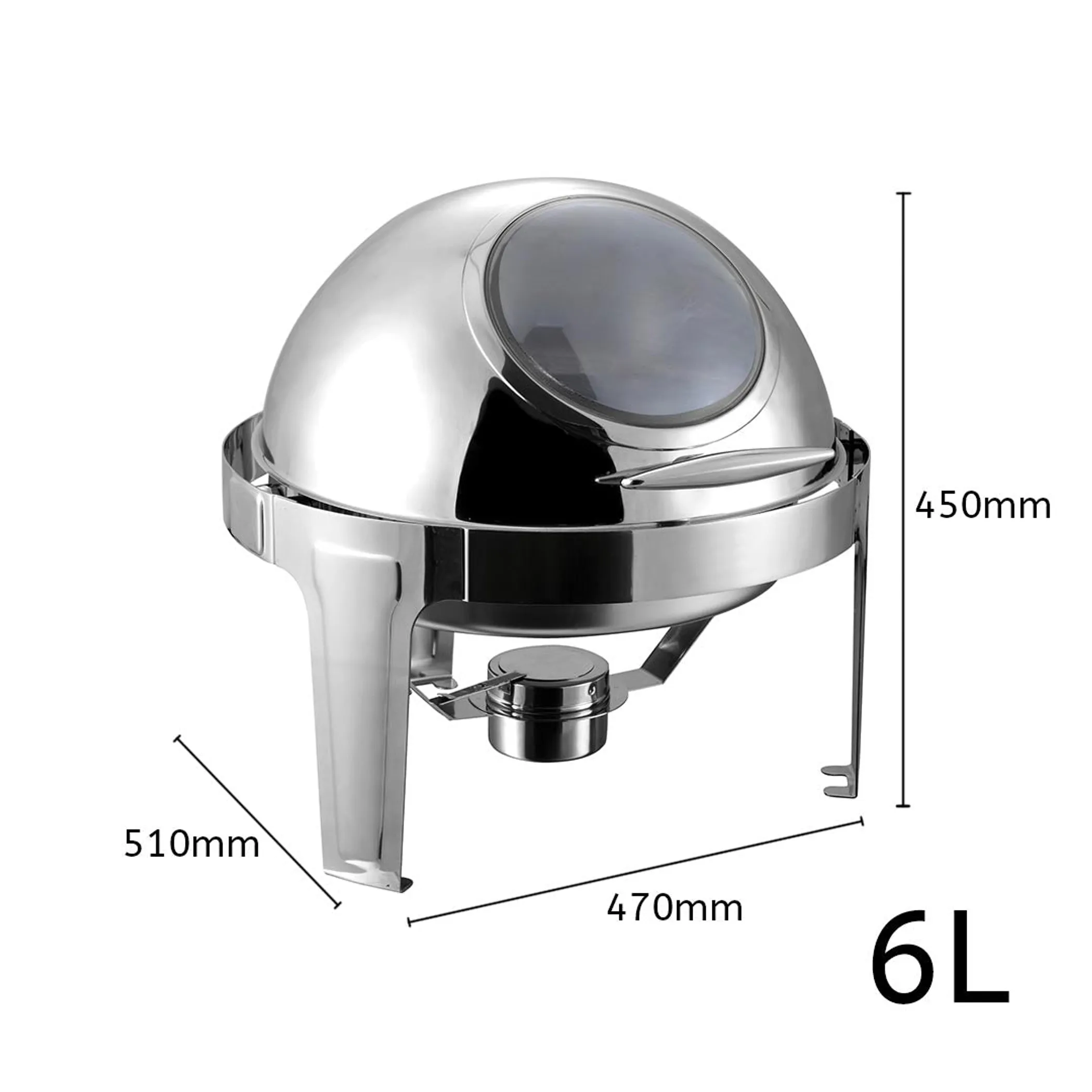 L Round Chafing Stainless Steel Food Warmer with Glass Roll Top - Image 3