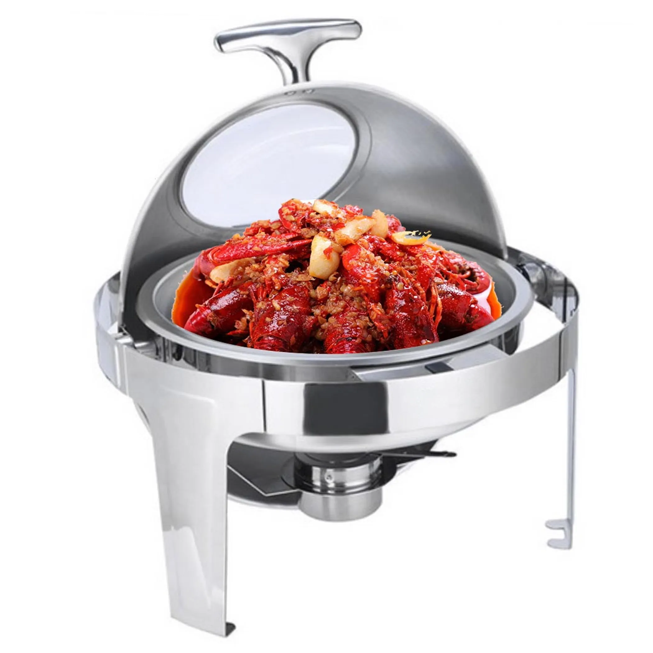 L Round Chafing Stainless Steel Food Warmer with Glass Roll Top - Image 4