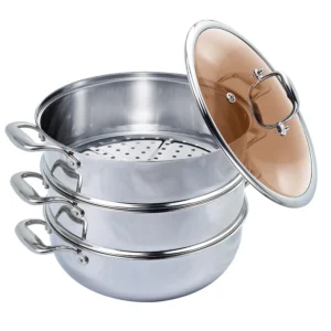 Tier  Heavy Duty Stainless Steel Food Steamer Vegetable Pot Stackable Pan Insert with Glass Lid