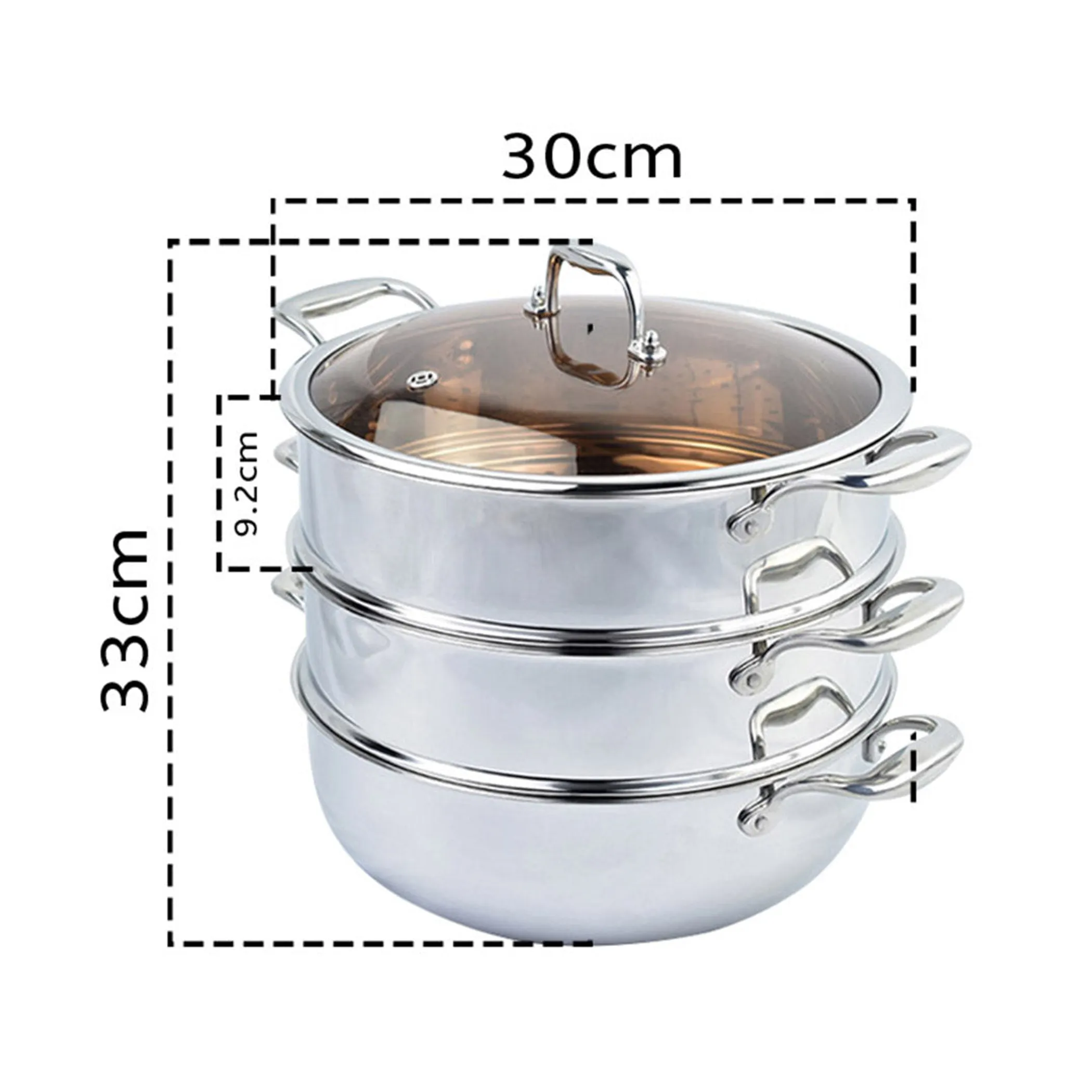Tier Heavy Duty Stainless Steel Food Steamer Vegetable Pot Stackable Pan Insert with Glass Lid - Image 3