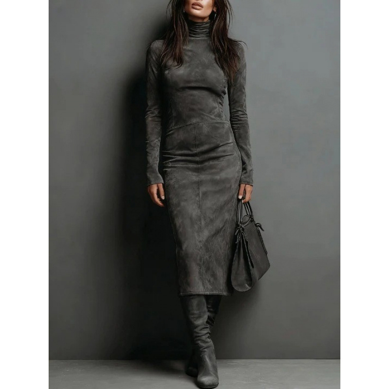 Turtleneck Long-sleeved Dress Fashion Sexy Slim-fitting Bodycon Long Dresses Women's Clothing - Image 5