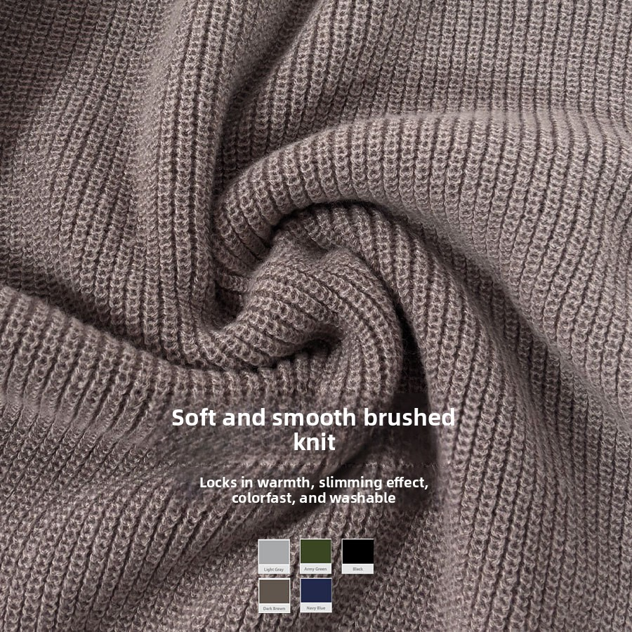 Solid Color Polo Collar Zipper Long Sleeve Knit Sweater for Women - Image 3
