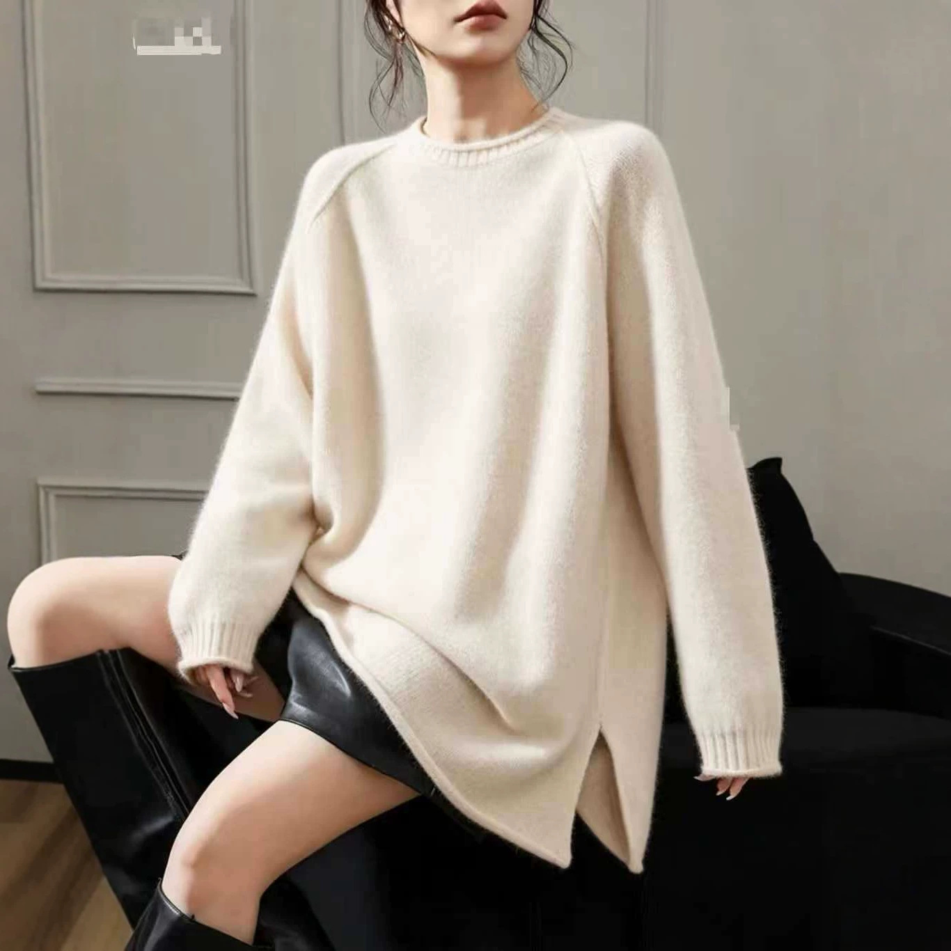 Oversized Solid Color Viscose Pullover Sweater