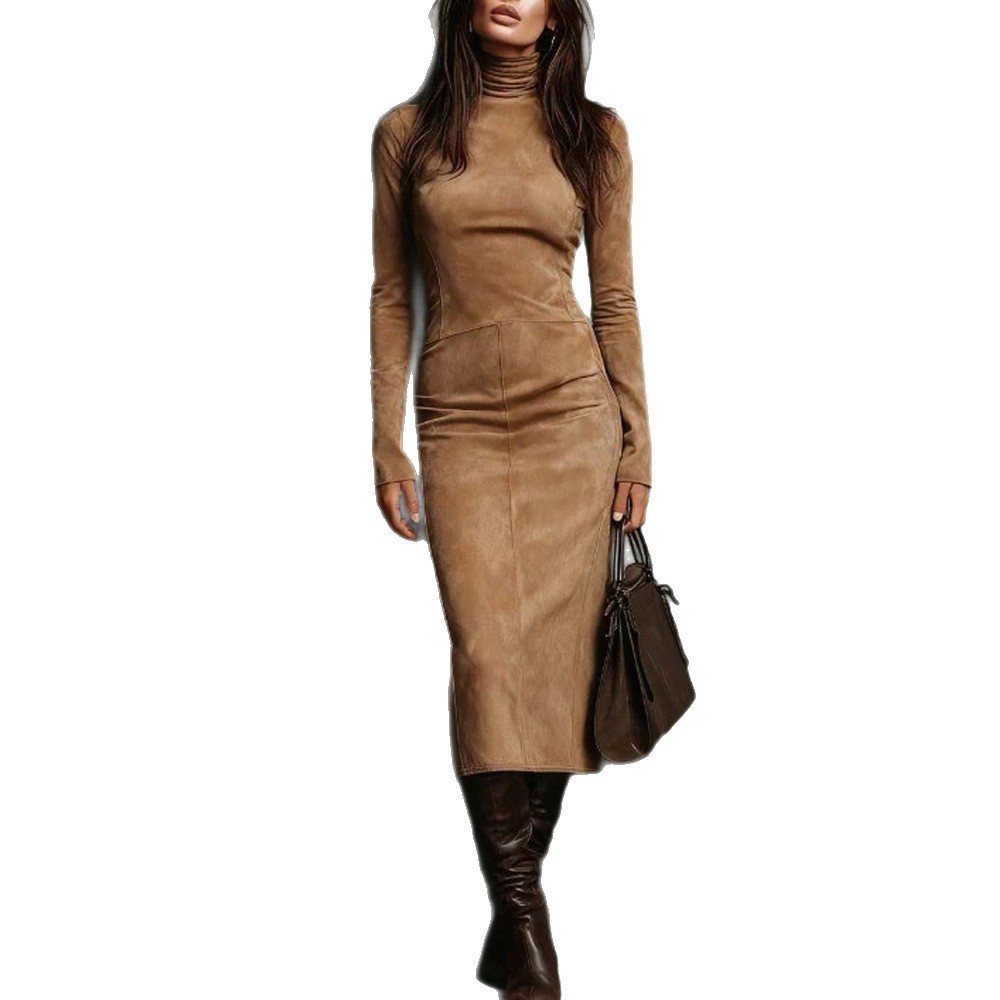 Turtleneck Long-sleeved Dress Fashion Sexy Slim-fitting Bodycon Long Dresses Women's Clothing - Image 4