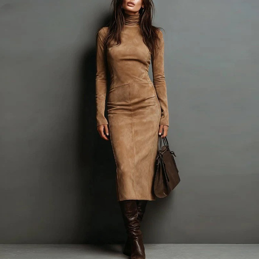 Turtleneck Long-sleeved Dress Fashion Sexy Slim-fitting Bodycon Long Dresses Women's Clothing - Image 7
