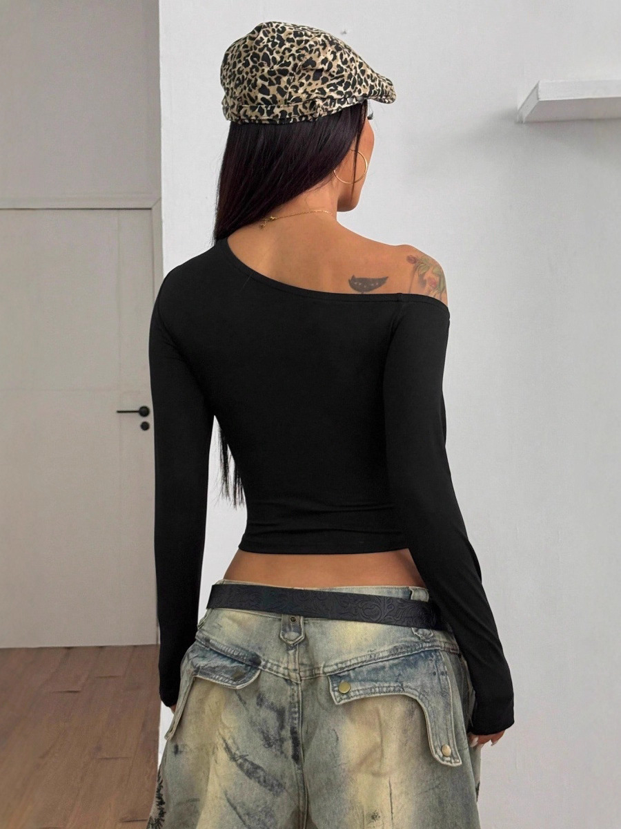 Women's Solid Color Long Sleeve Slim Fit Top - Image 2