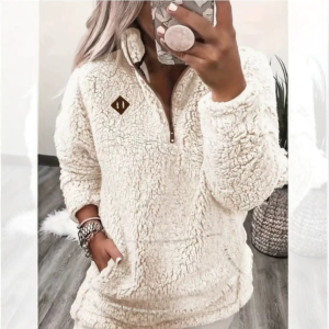 Women's Solid Color Fleece Half-Zip Pullover Sweatshirt with Pockets