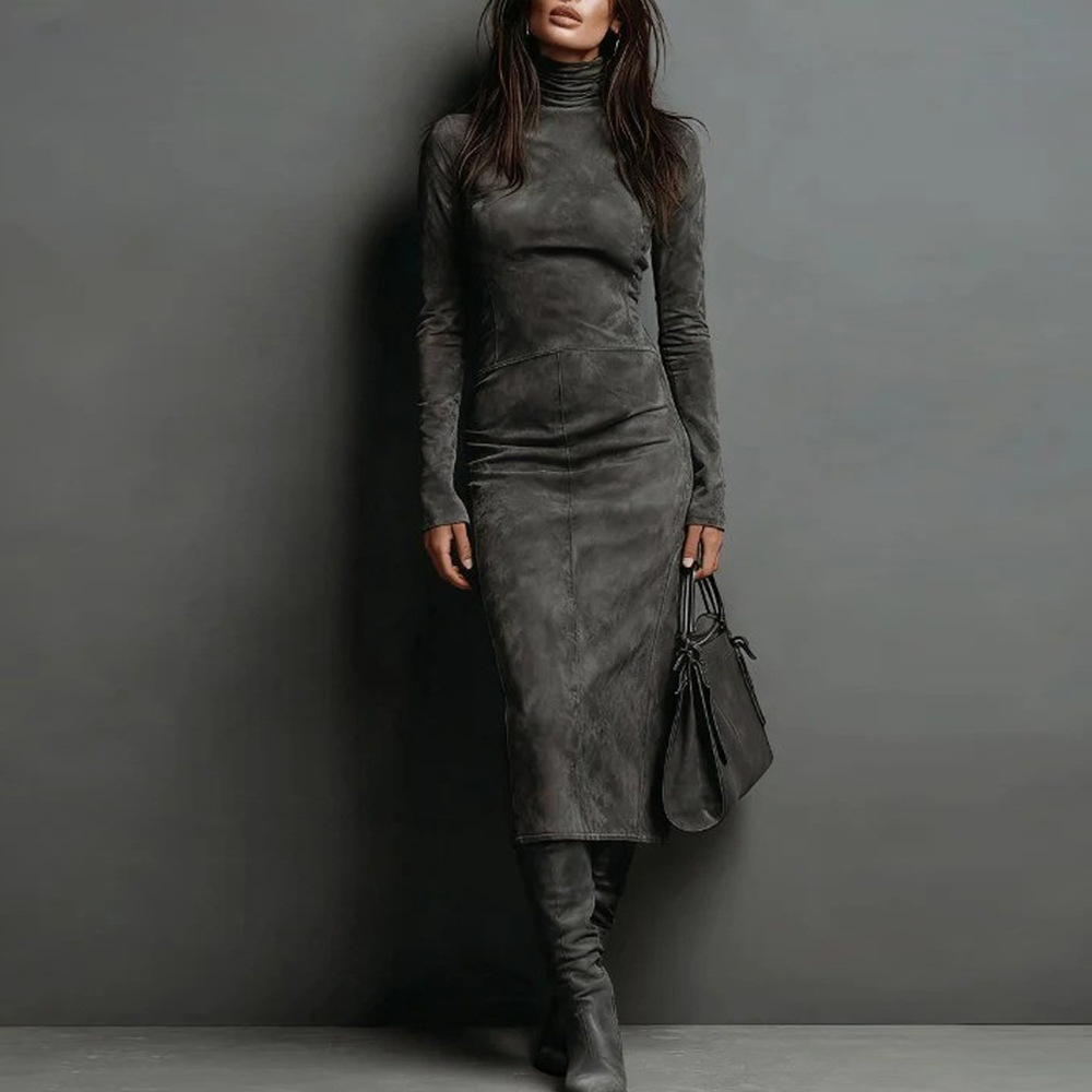 Turtleneck Long-sleeved Dress Fashion Sexy Slim-fitting Bodycon Long Dresses Women's Clothing - Image 10
