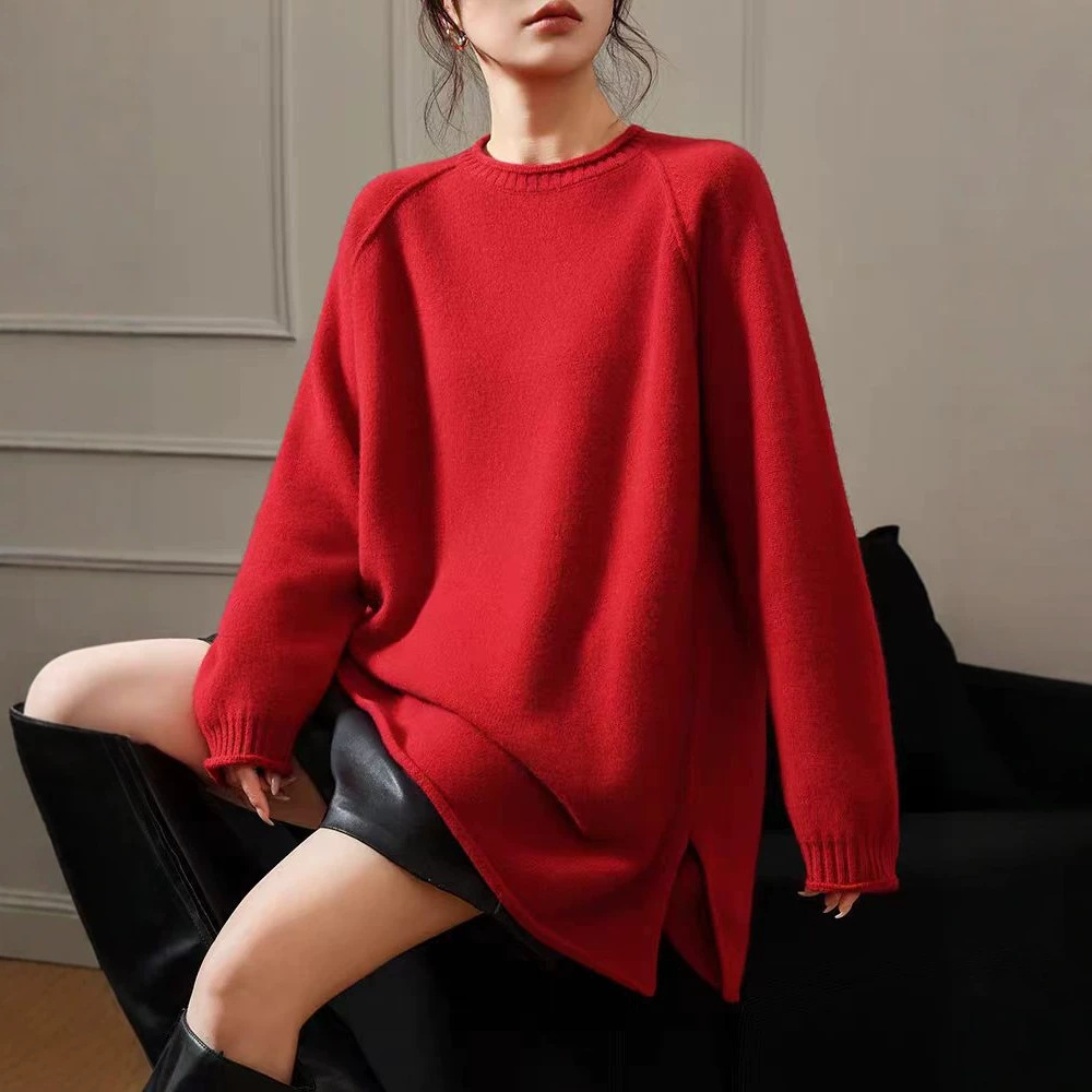 Oversized Solid Color Viscose Pullover Sweater - Image 4