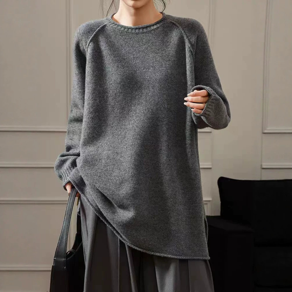 Oversized Solid Color Viscose Pullover Sweater - Image 3