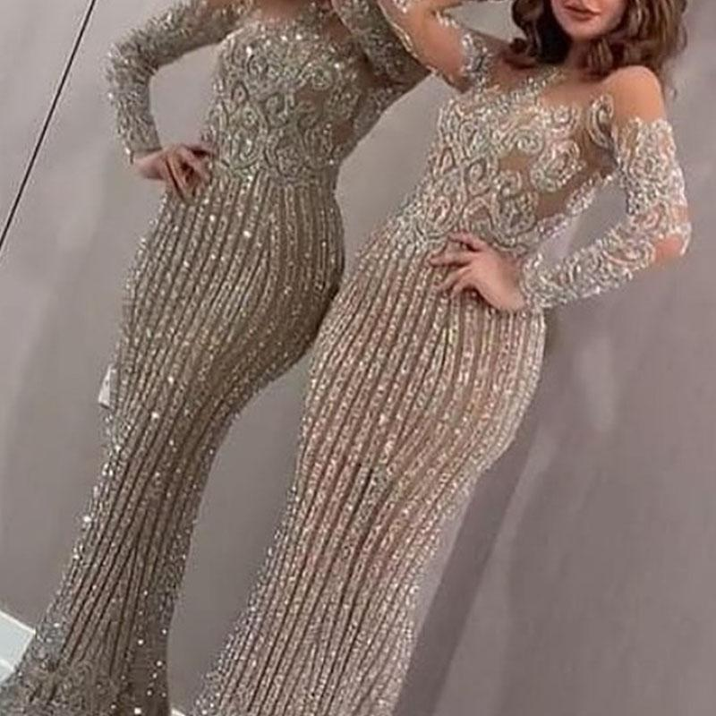 Women’s Elegant Gold Sequined Slim-Fit Midi Dress – Mid-Waist Work & Evening Sheath Dress - Image 4