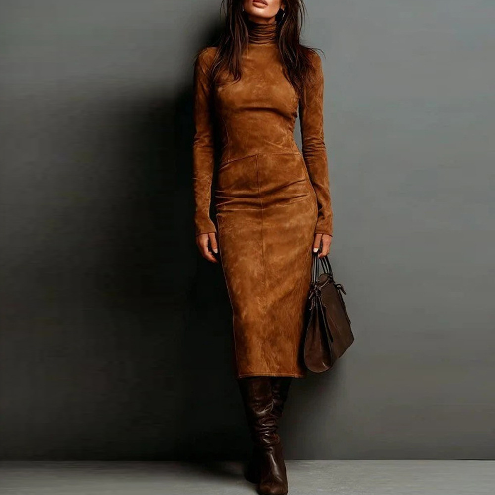 Turtleneck Long-sleeved Dress Fashion Sexy Slim-fitting Bodycon Long Dresses Women's Clothing - Image 6