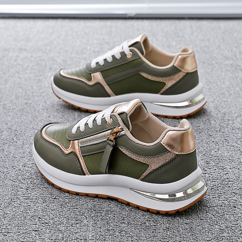 Women Colorblocked Round Toe PU Leather Flat Platform Casual Sneakers - Image 2