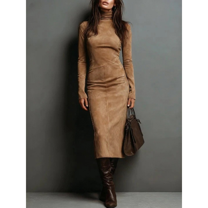 Turtleneck Long-sleeved Dress Fashion Sexy Slim-fitting Bodycon Long Dresses Women's Clothing - Image 8