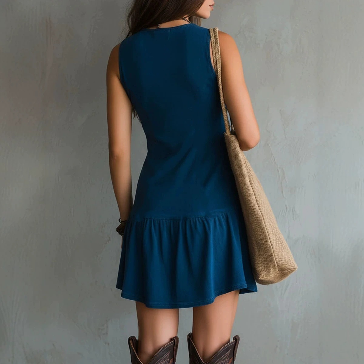 Sleeveless U-Neck Lace Button A-Line Short Dress - Image 4