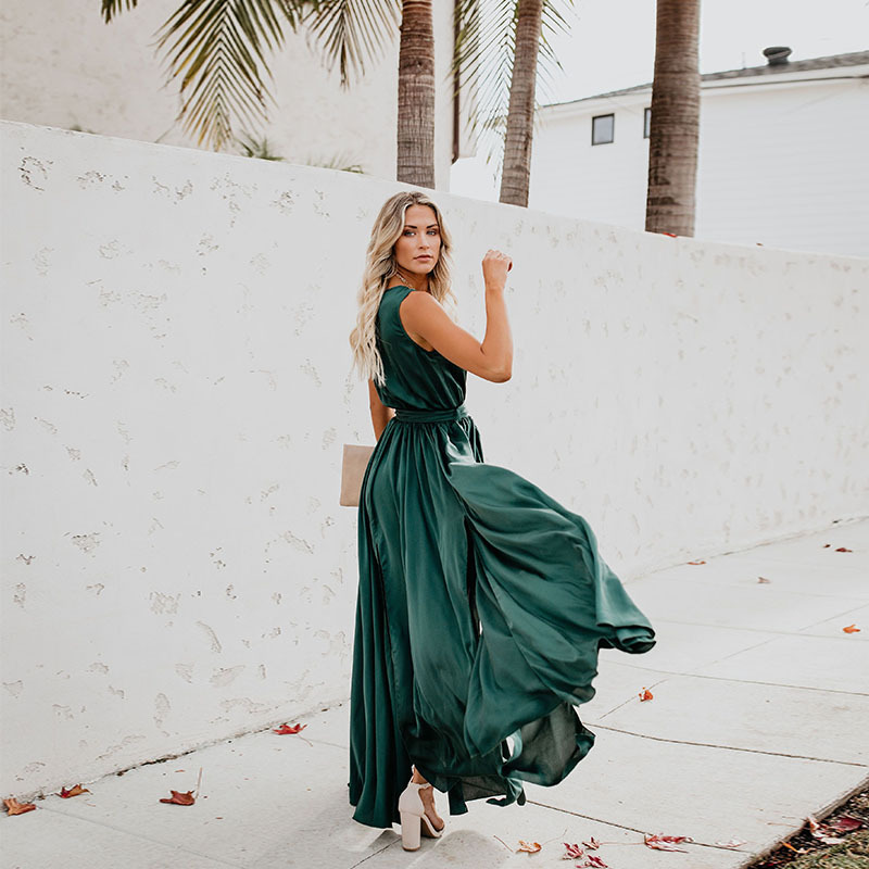 Cross-Border Plus-Size Women's New Bohemian Style Solid Color V-Neck Sleeveless High-Slit Plus-Size Long Dress - Image 2