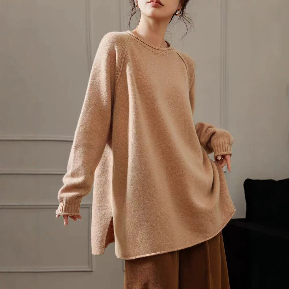 Oversized Solid Color Viscose Pullover Sweater - Image 2
