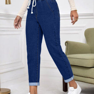 Women Casual Cropped Tapered Denim Pants
