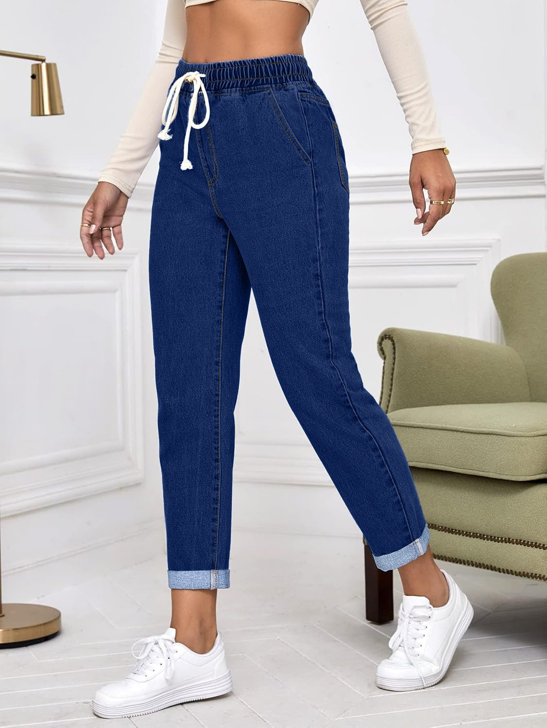 Women Casual Cropped Tapered Denim Pants