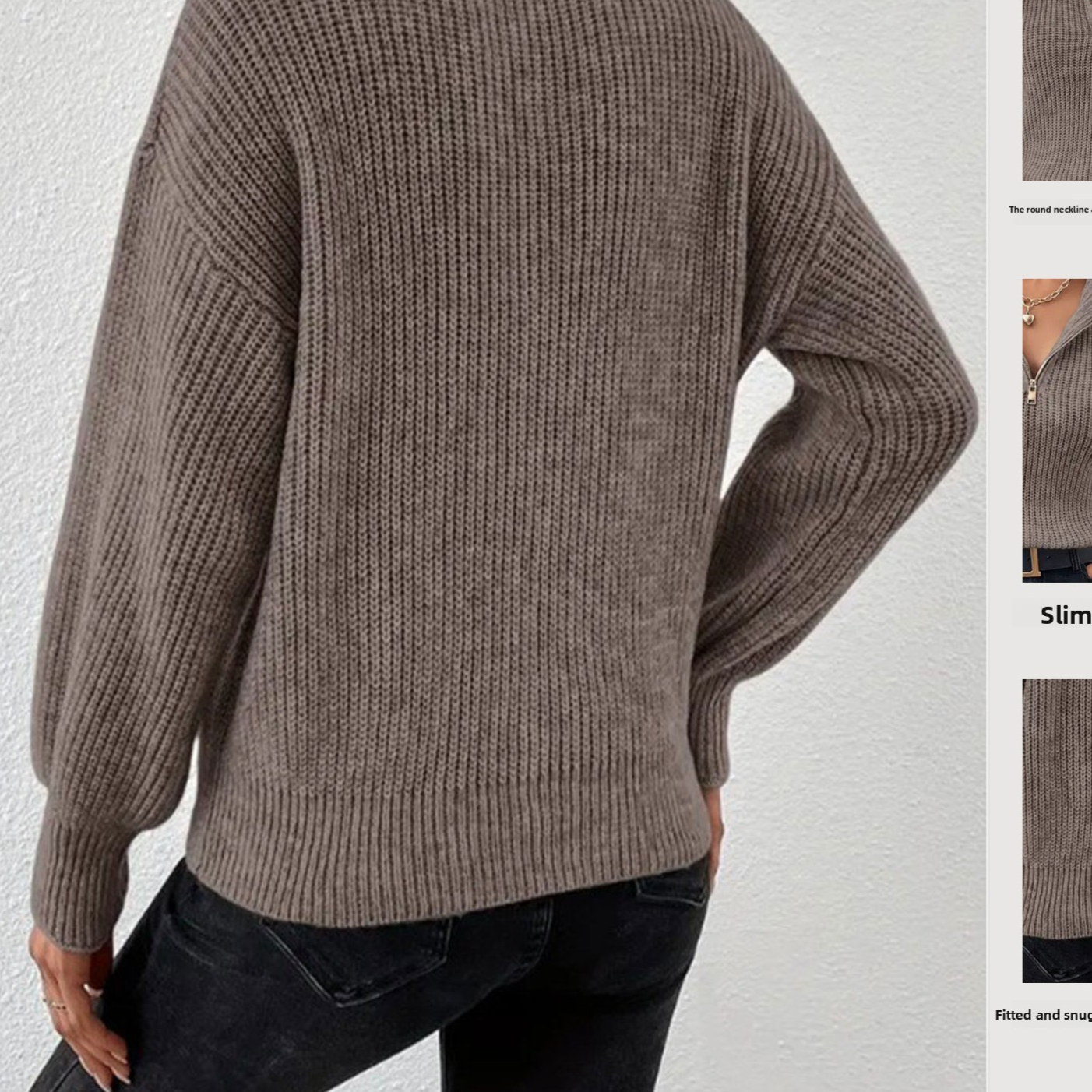 Solid Color Polo Collar Zipper Long Sleeve Knit Sweater for Women - Image 2