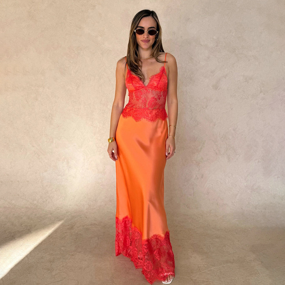 sexy strapless lace-embroidered long dress - Image 4