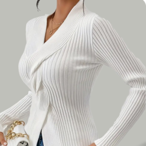 Solid Color V-Neck Long Sleeve Slim Fit Knit Sweater