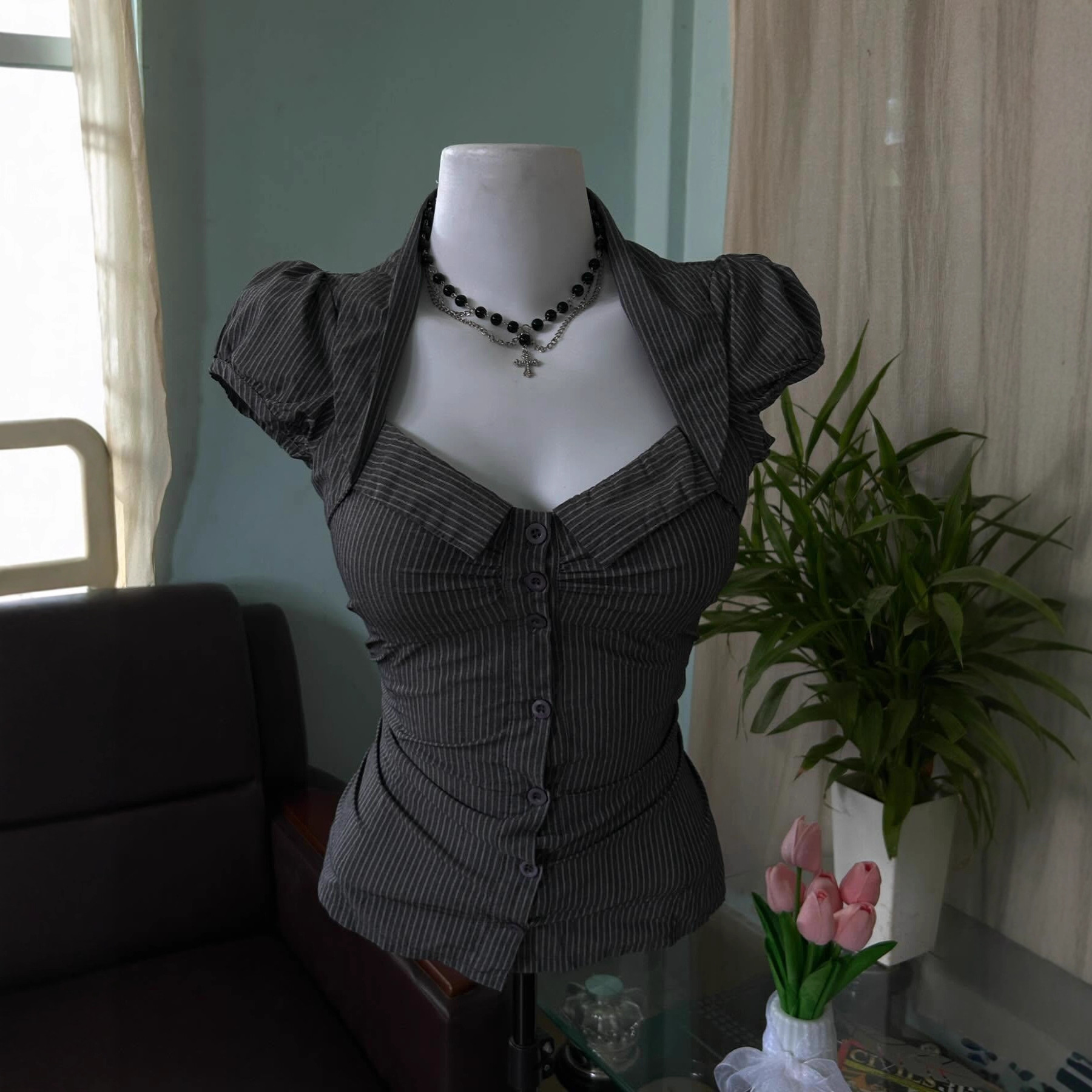 Womens Retro Striped Sleeveless Shirt